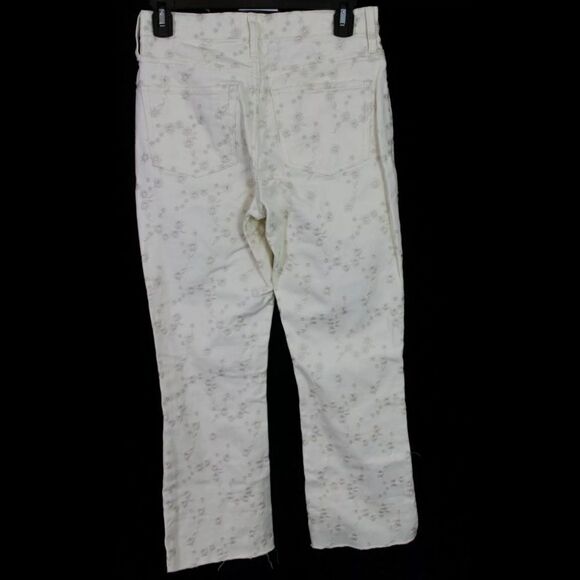 J.CREW BILLIE DEMI BOOT CROP 25 CREAM W/FLORAL EMBROIDERY BUTTON FLY RAW HEM NWT - Picture 2 of 10